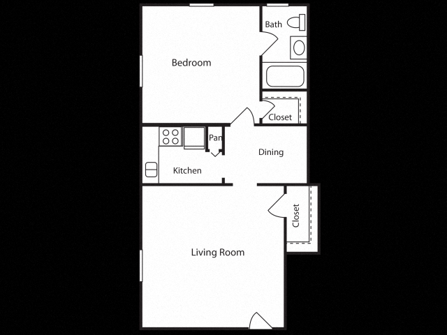 Floor plan for 1 bed, 1 bath, 540 sqft